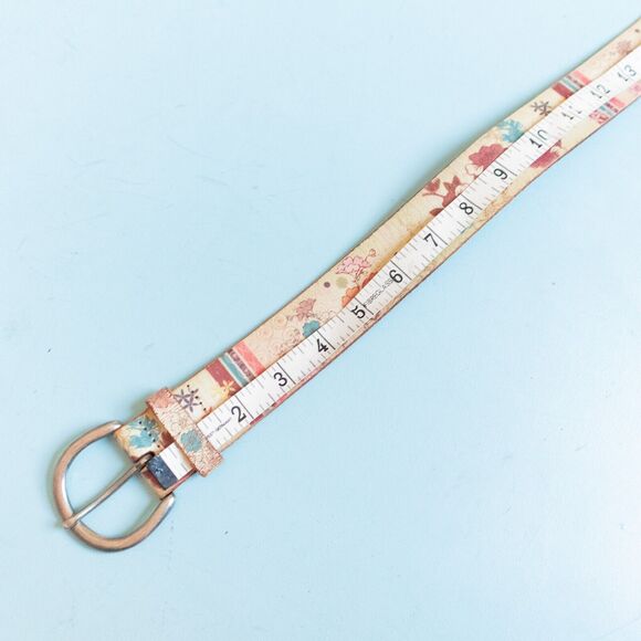 Y2k Genuine Leather Floral Printed Silver Buckle Faded Waist Belt Size Small - Picture 6 of 7